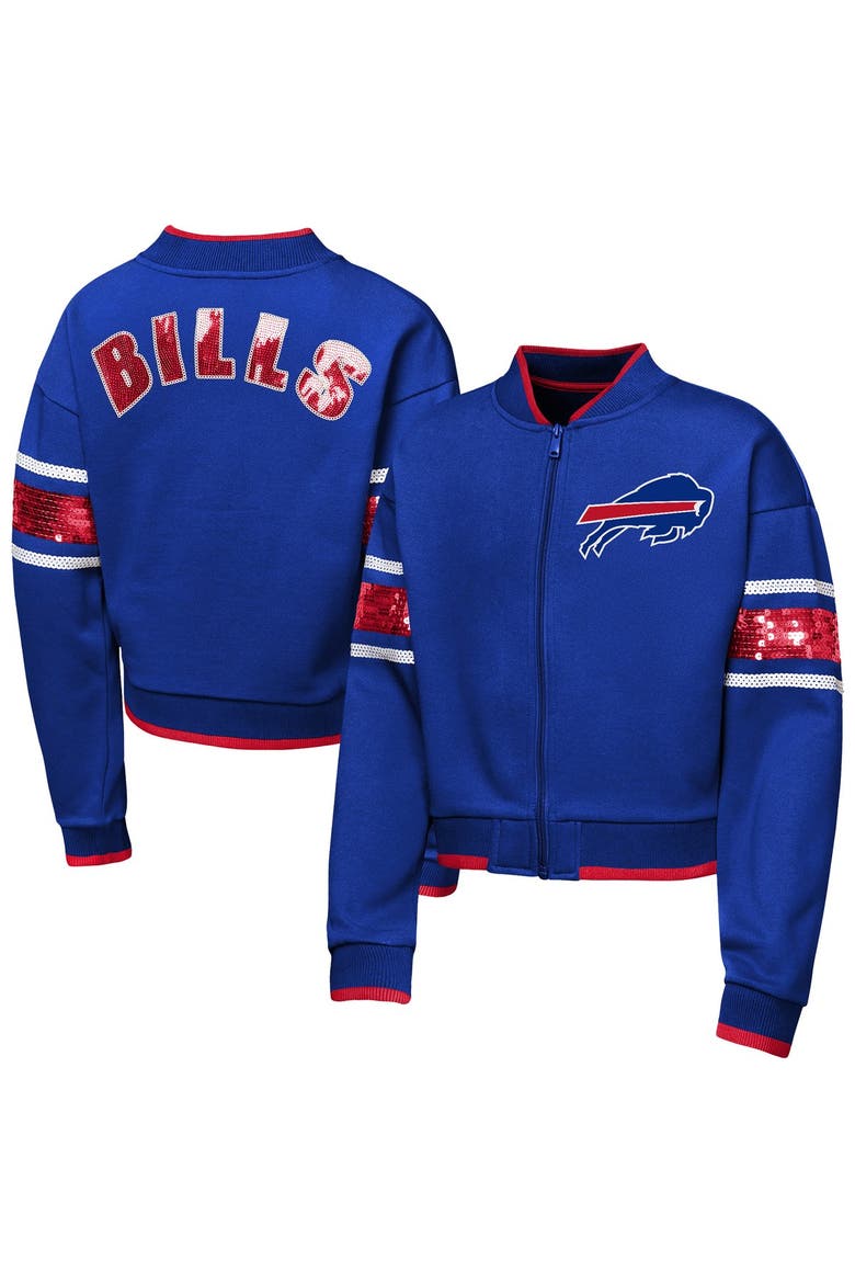 Girls Youth Outerstuff  Royal Buffalo Bills MVP Full-Zip Sequin Bomber Jacket, Main, color, Royal