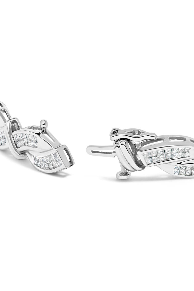 14K White Gold 4.0 Cttw Invisble Set Princess-Cut Diamond Wave Style Link Bracelet, Alternate, color, White