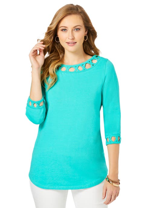 Stretch Cotton Lattice Boatneck Tunic (Plus)