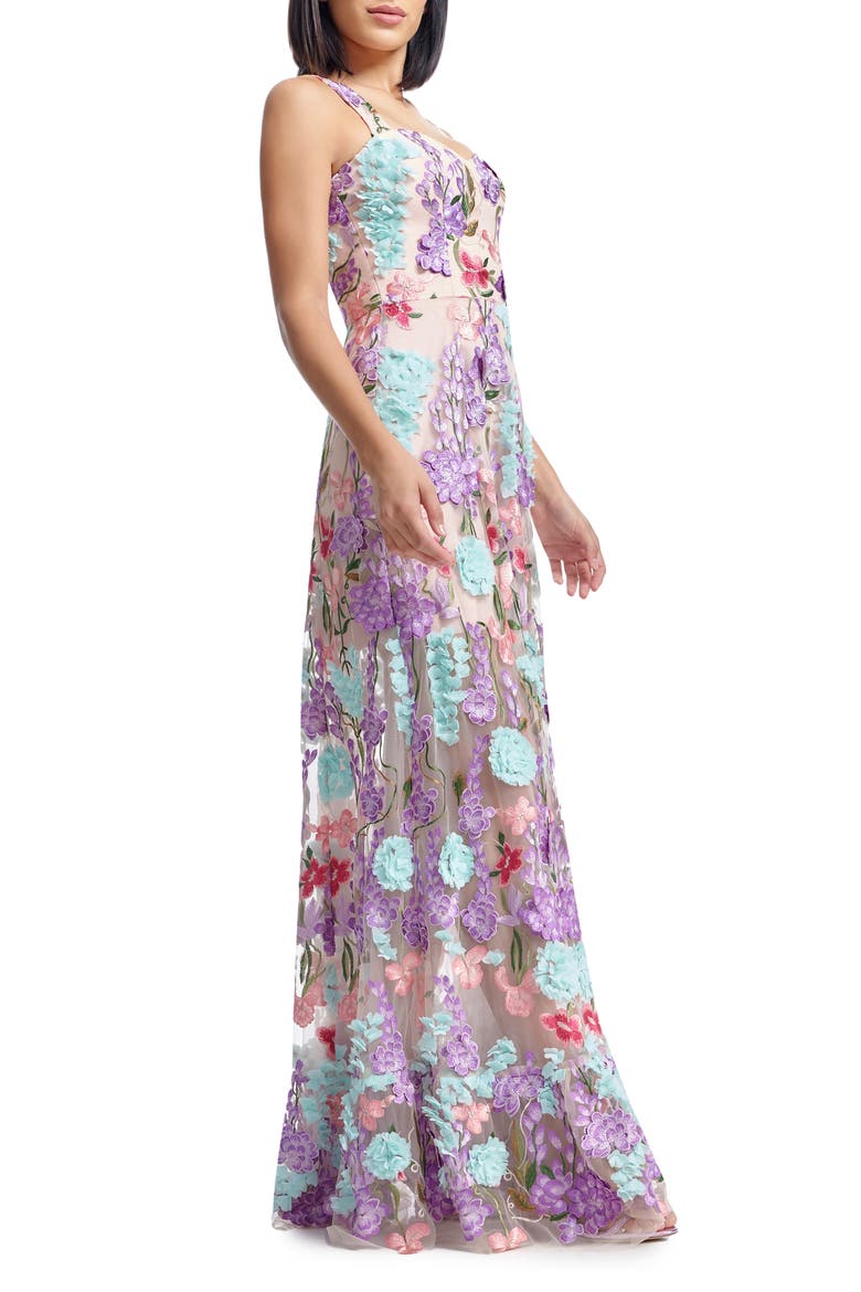 Anabel Floral Appliqué Chiffon Gown, Alternate, color, BLUSH MULTI