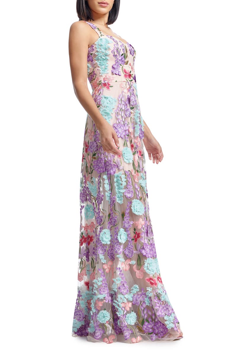 Dress the Population Anabel Floral Appliqué Chiffon Gown, Alternate, color, Blush Multi