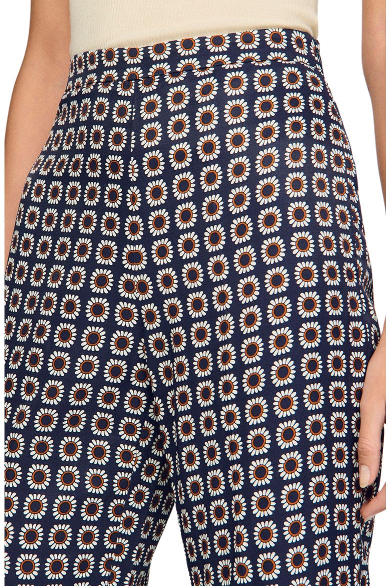 Floral-print floaty trousers, Alternate, color, Deep blue / ocher