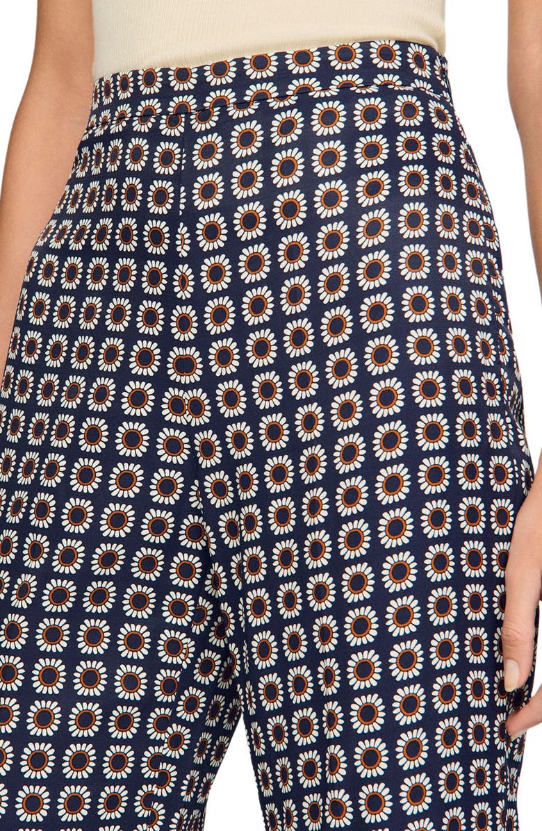 SANDRO Floral-print floaty trousers, Alternate, color, Deep Blue / Ocher