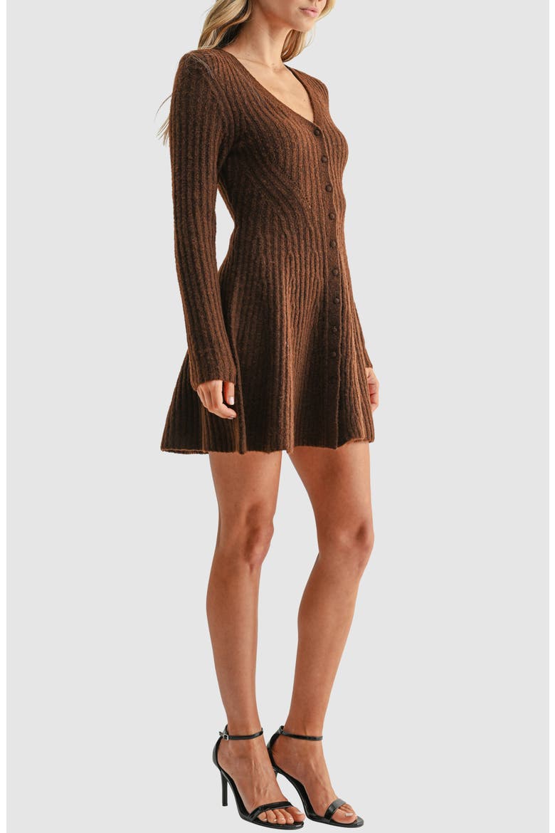 Buttoned Long Sleeve Sweater Dress, Alternate, color, BROWN