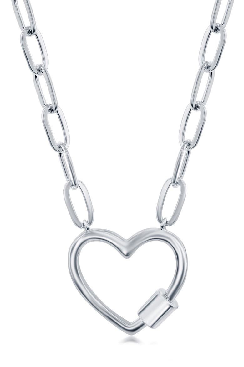 Sterling Silver Heart Carabiner Paperclip Necklace, Main, color, SILVER