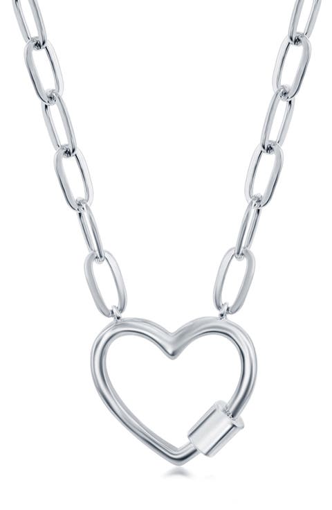 Sterling Silver Heart Carabiner Paperclip Necklace