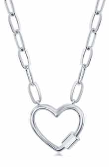 SIMONA Sterling Silver Heart Carabiner Paperclip Necklace