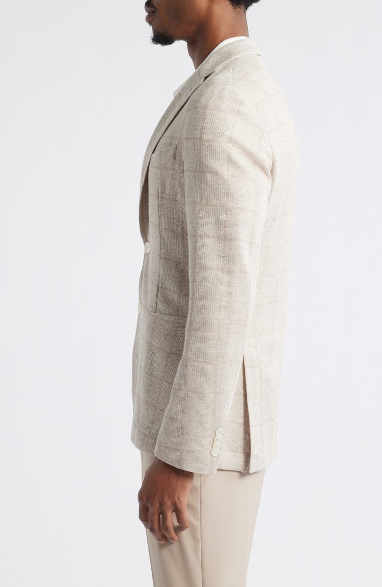 BOSS Hanry Slim Fit Windowpane Check Linen & Cotton Blend Knit Sport Coat, Alternate, color, Open White