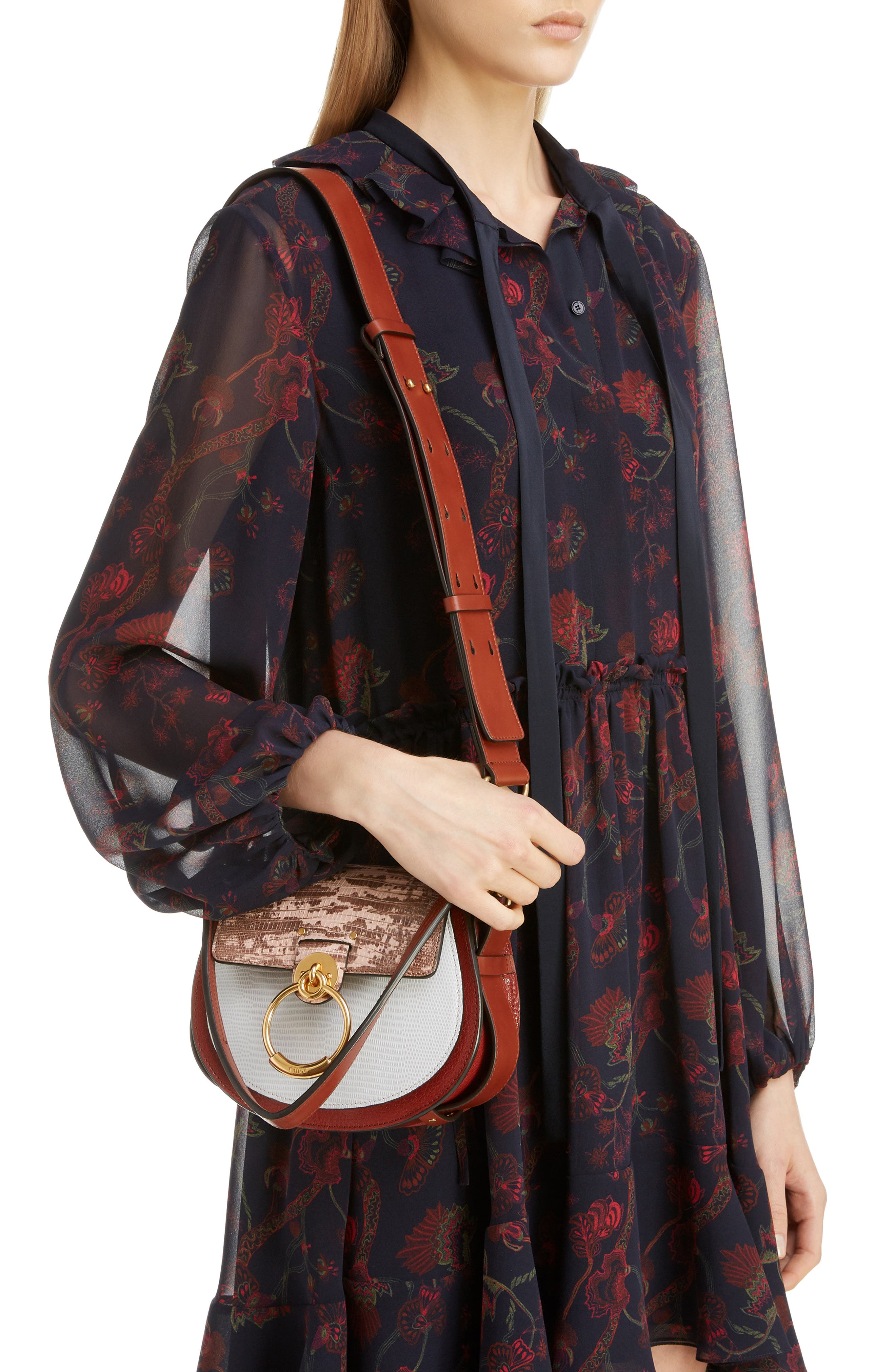 Chloé Small Tess Tricolor Embossed Leather Shoulder Bag, Alternate, color, 