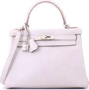 Pre-Owned Hermes Kelly Handbag Grey Clemence with Palladium Hardware 28