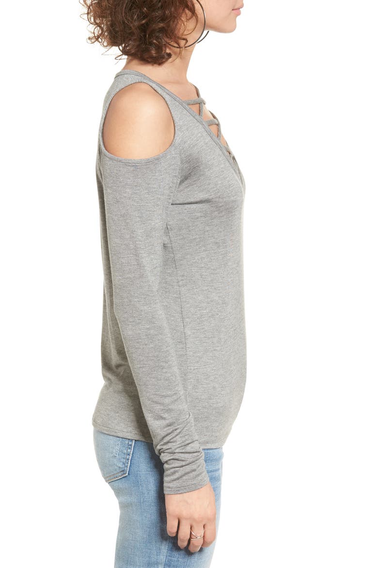 Lace-Up Cold Shoulder Tee, Alternate, color, H GREY
