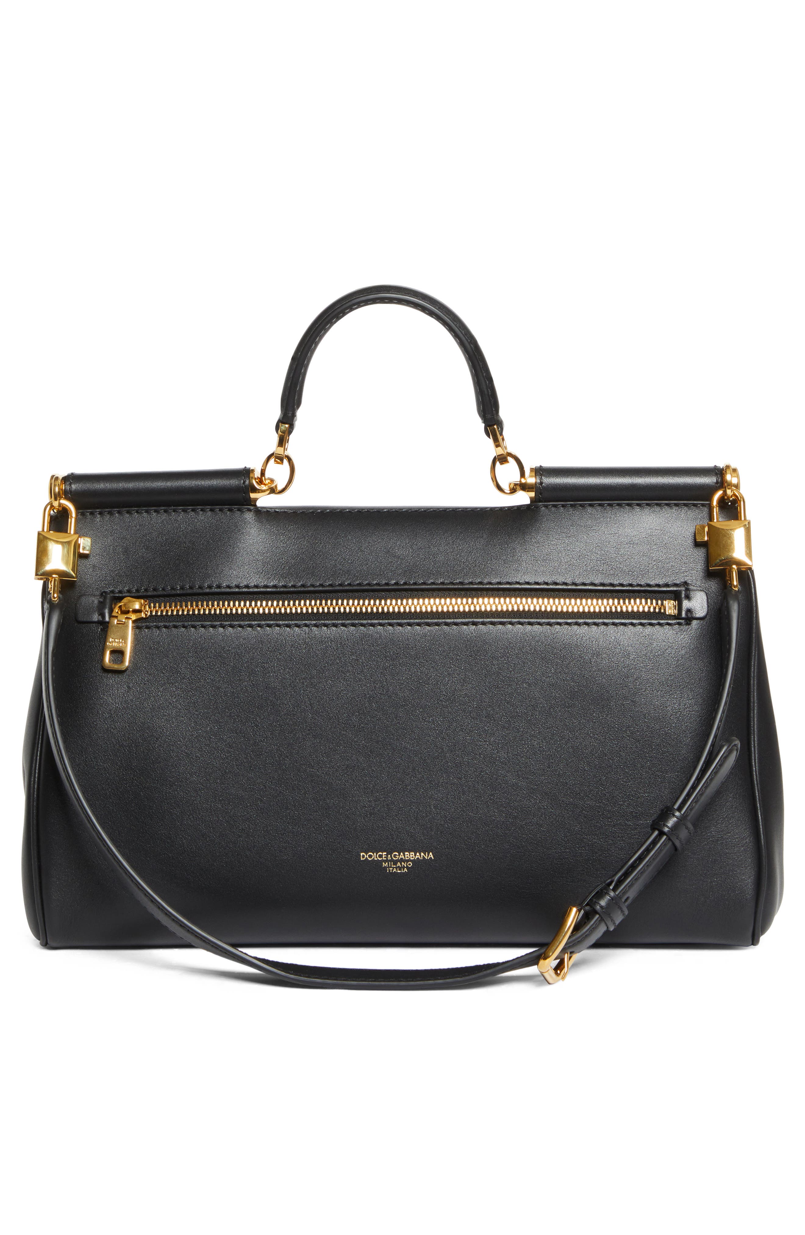 Dolce&Gabbana My Sicily East/West Plongé Leather Top Handle Bag, Alternate, color, 80999 Nero