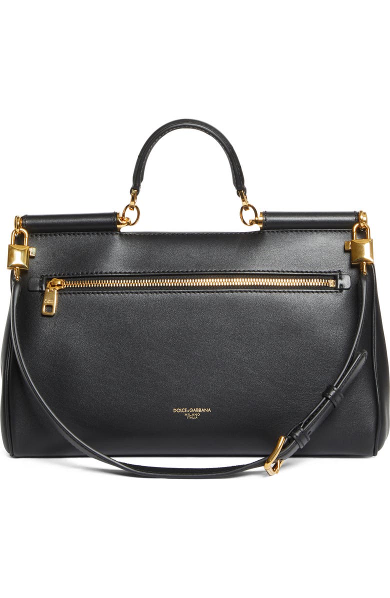 Dolce&Gabbana My Sicily East/West Plongé Leather Top Handle Bag, Alternate, color, 80999 Nero