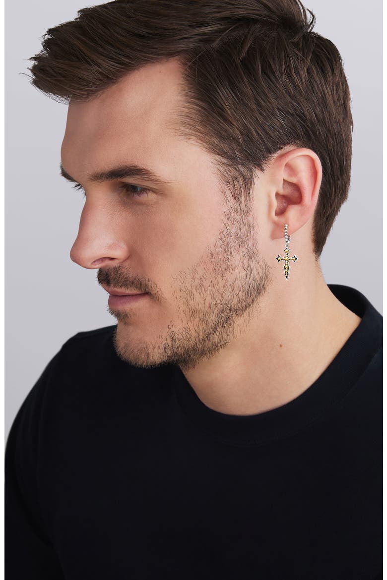 Men's Anthem Single Cross Drop Earring, Alternate, color, TWO TONE