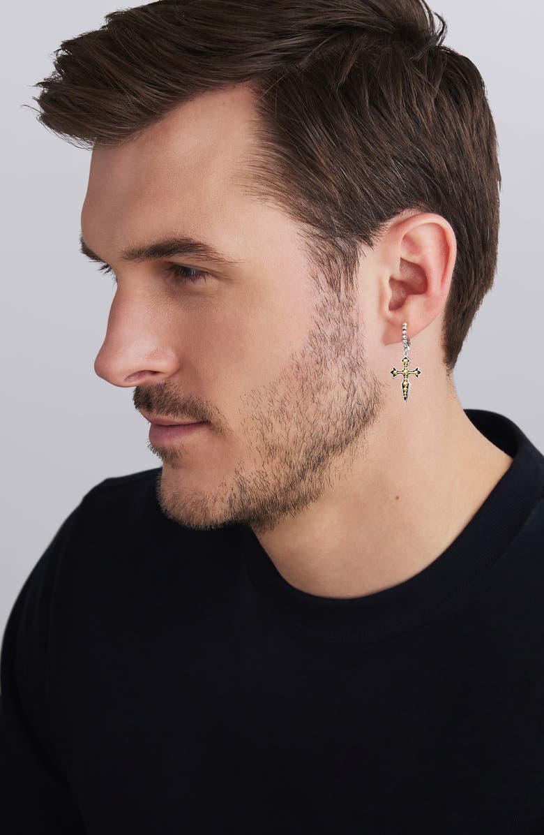 LAGOS Men's Anthem Single Cross Drop Earring, Alternate, color, Two Tone