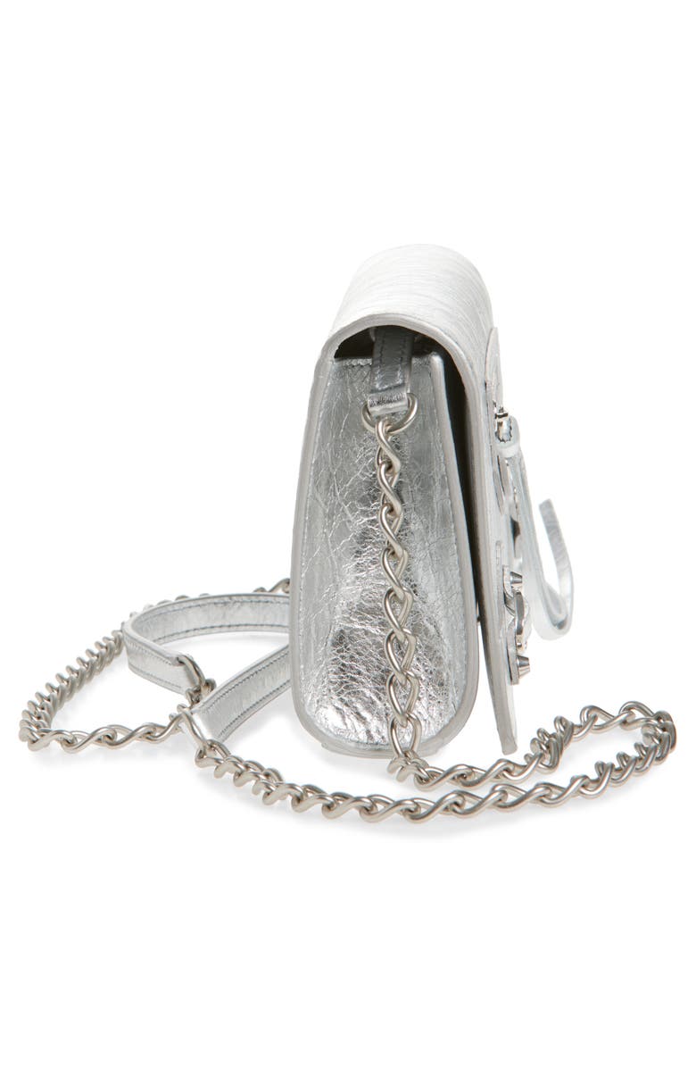 Balenciaga Le City Metallic Leather Wallet on a Chain, Alternate, color, 8122 Silver