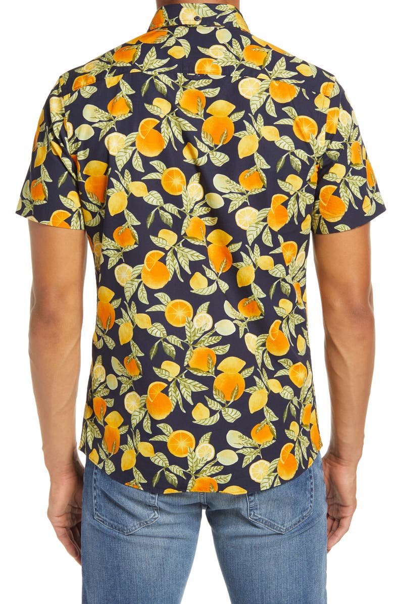 1901 Slim Fit Citrus Print Short Sleeve Button-Down Shirt, Alternate, color,