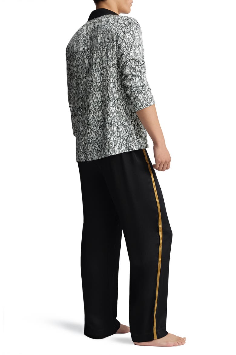 Feathers Black and White  Unisex Long Pajama Set, Alternate, color, Black & White