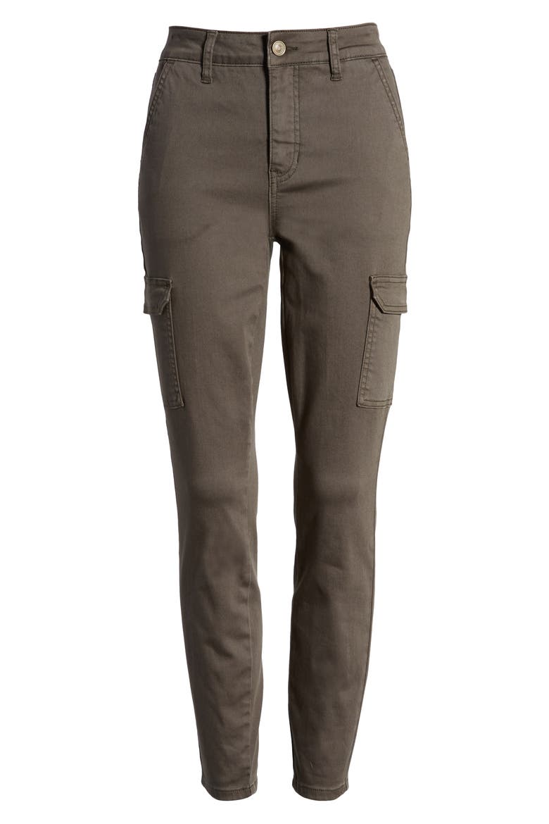 High Waist Cargo Ankle Skinny Jeans, Alternate, color, ARMY GREEN