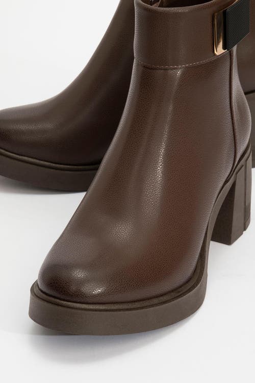 Prologue Shoes Rashe Block Heel Zip Boot In Brown