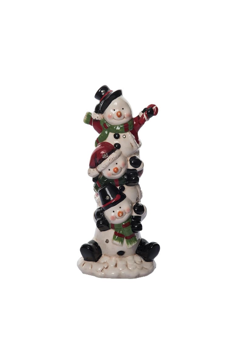 Transpac Dolomite Light Up Stacked Snowmen Decor with Music for Christmas, Alternate, color, Multicolored