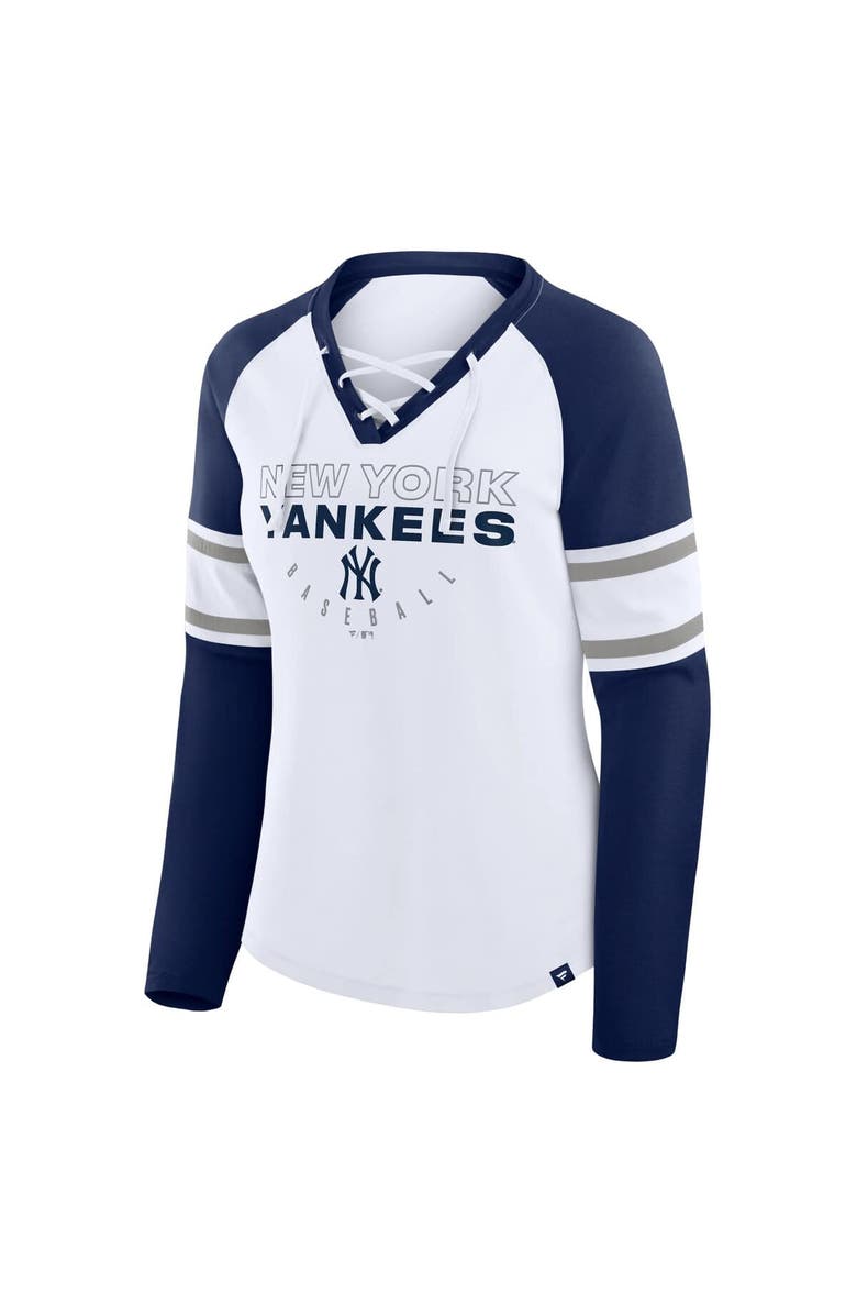 FANATICS Women's Fanatics White/Navy New York Yankees Blitz Package Raglan Lace-Up V-Neck Long Sleeve T-Shirt, Alternate, color, White
