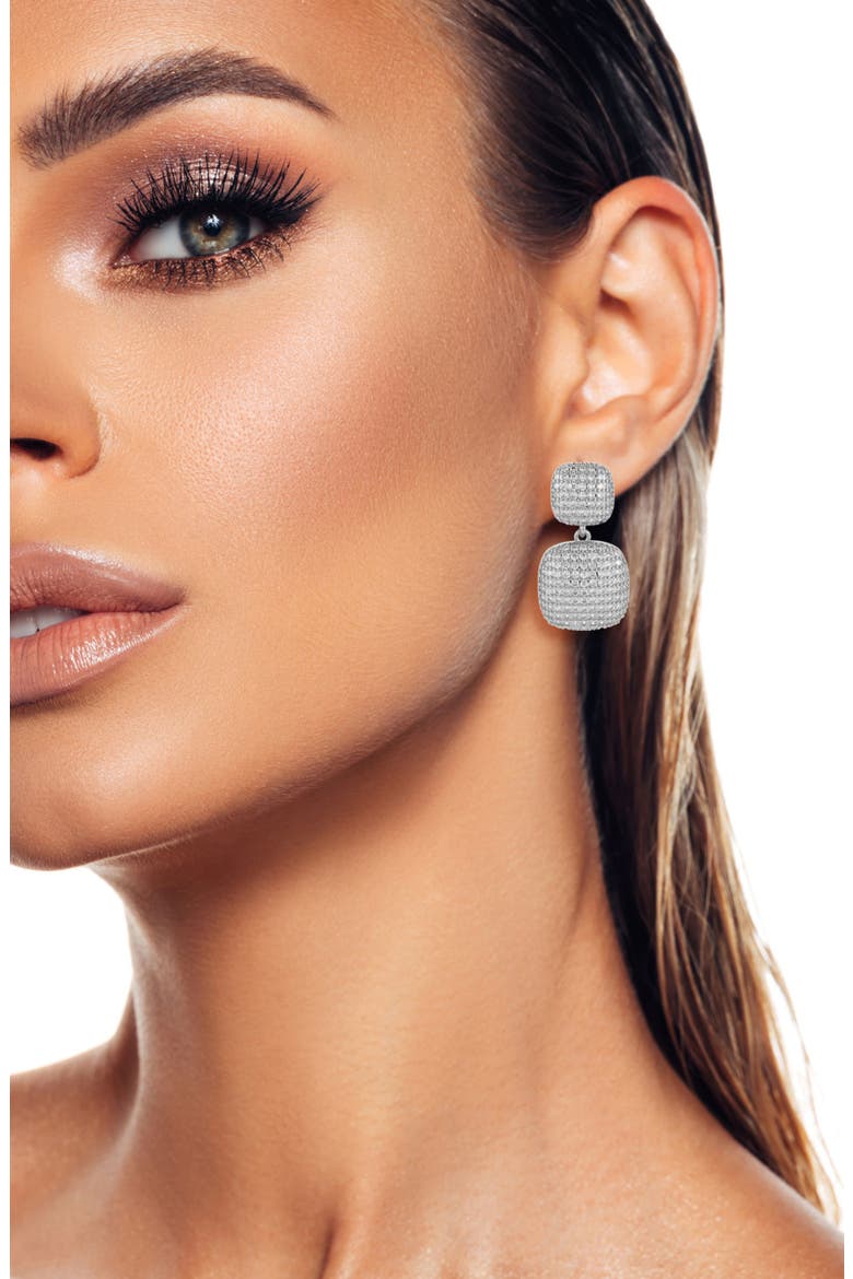 Pavé Cubic Zirconia Cushion Drop Earrings, Alternate, color, SILVER
