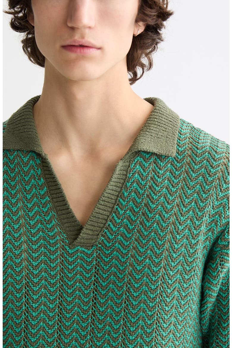 Open Knit Johnny Collar Polo Sweater, Alternate, color, THYME