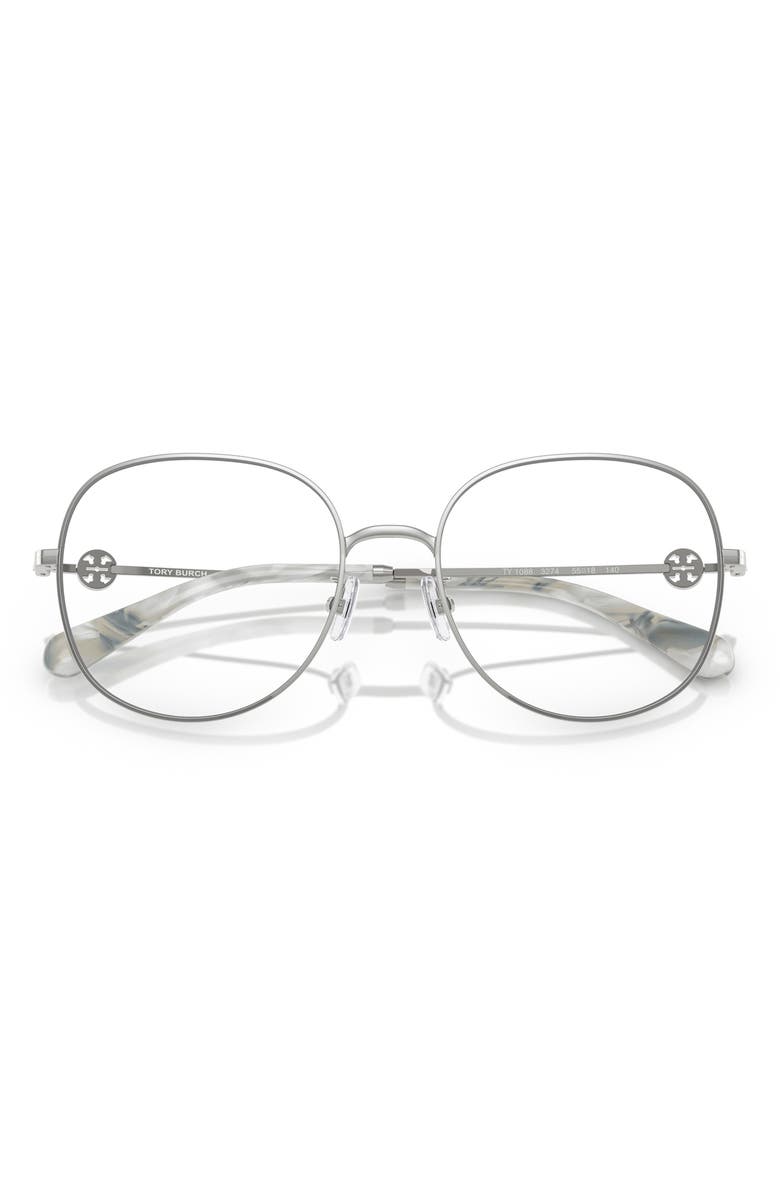 Tory Burch 55mm Round Optical Glasses, Alternate, color, Silver