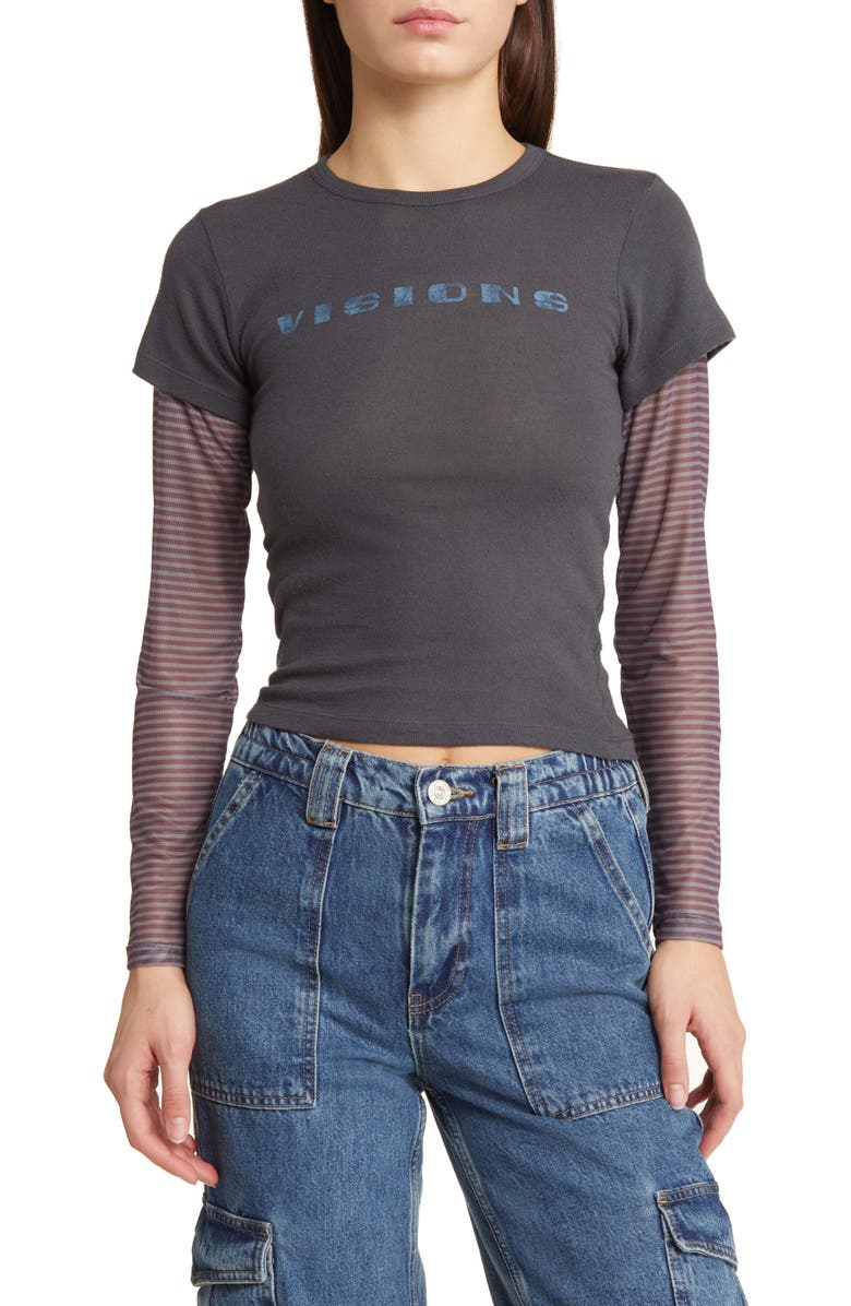 BDG Urban Outfitters Visions Layered Look Long Sleeve Graphic T-Shirt, Main, color, 