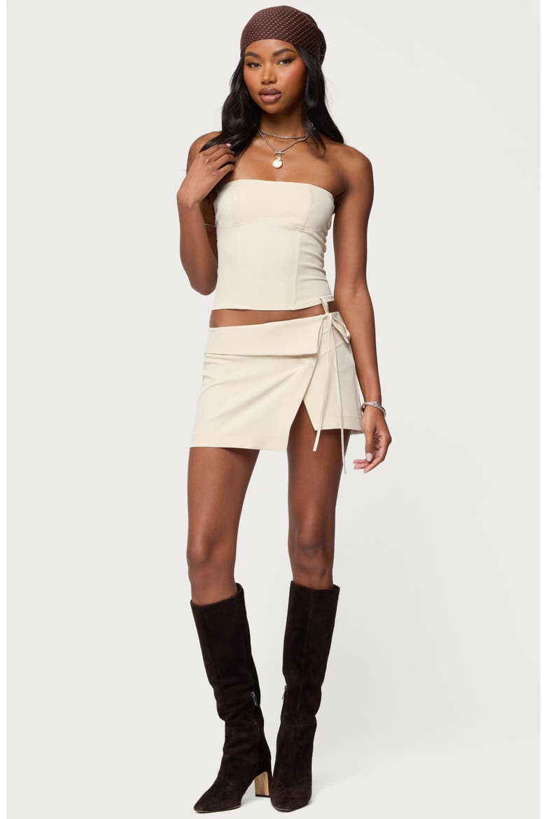 Selena Asymmetric Wrap Miniskirt, Alternate, color, BEIGE