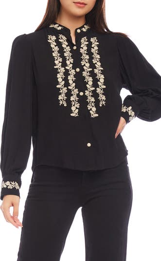 Karen Kane Floral Embroidered Button-Up Shirt | Nordstrom