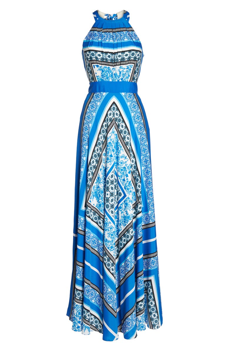 Eliza J Scarf Print Halter Crêpe de Chine Maxi Dress, Alternate, color, 