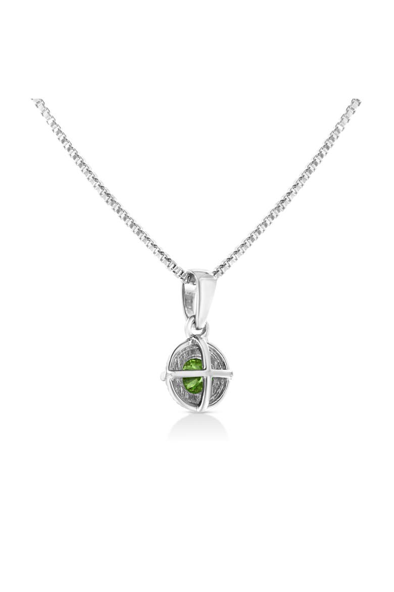 Silver 1/5 Cttw Treated Green Diamond Solitaire 18" Milgrain Pendant Necklace, Alternate, color, Green Diamond