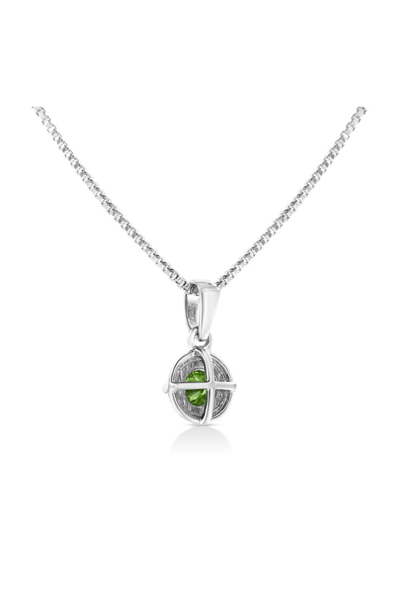 Haus of Brilliance Silver 1/5 Cttw Treated Green Diamond Solitaire 18" Milgrain Pendant Necklace, Alternate, color, Green Diamond