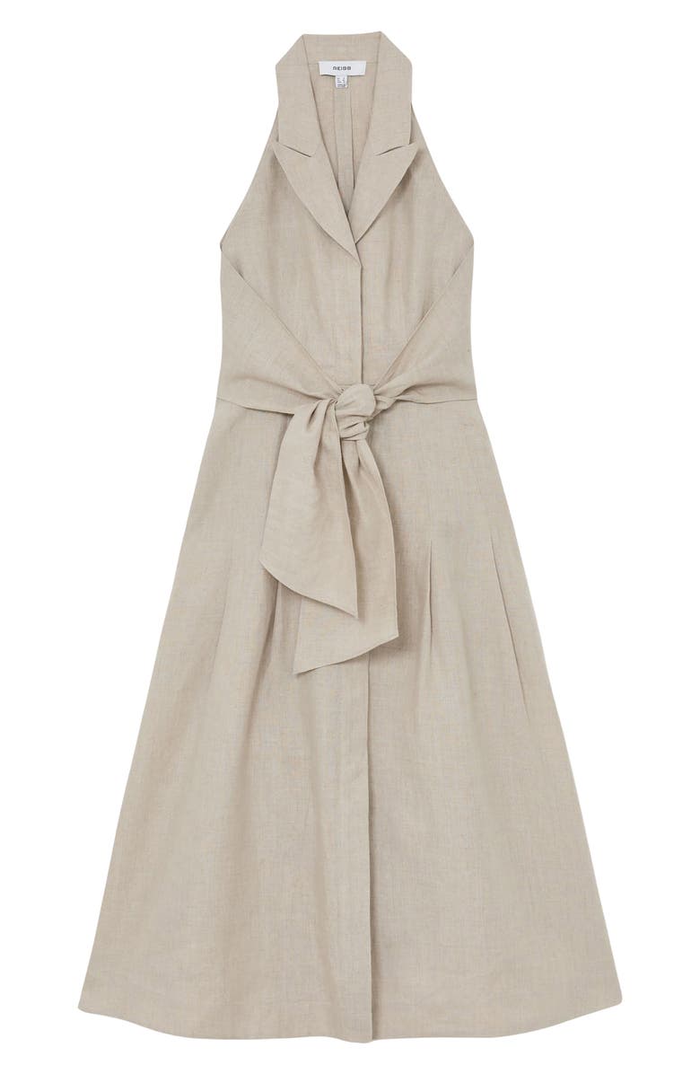 Reiss Tara Sleeveless Linen Midi Dress, Alternate, color, Neutral
