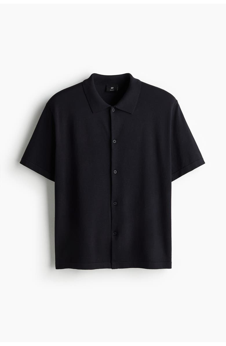 H&M Regular Fit Knitted Short-sleeved Shirt, Main, color, Navy Blue