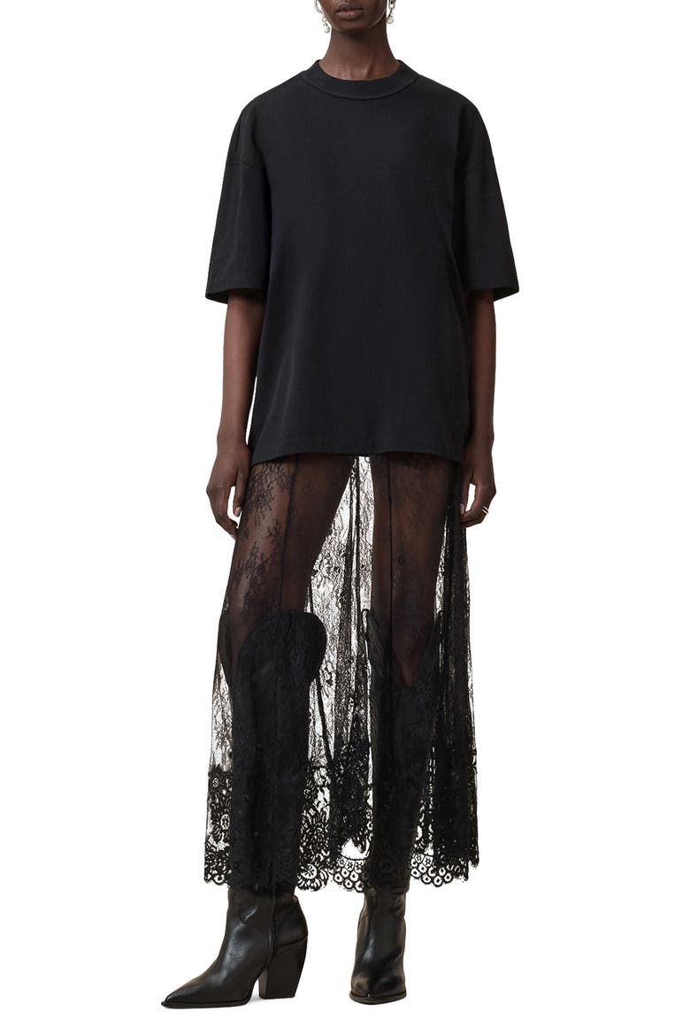 Arran Sheer Lace Maxi Skirt, Alternate, color, BLACK