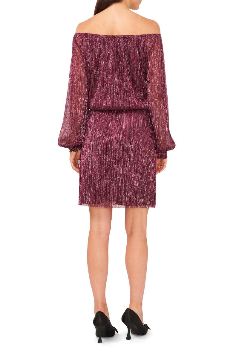 Metallic Off the Shoulder Long Sleeve Tie Waist Dress, Alternate, color, PINK/BLACK
