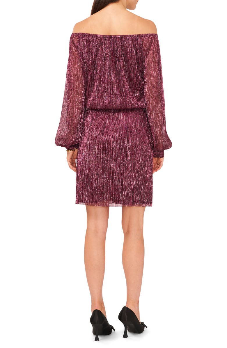 Chaus Metallic Off the Shoulder Long Sleeve Tie Waist Dress, Alternate, color, Pink/Black