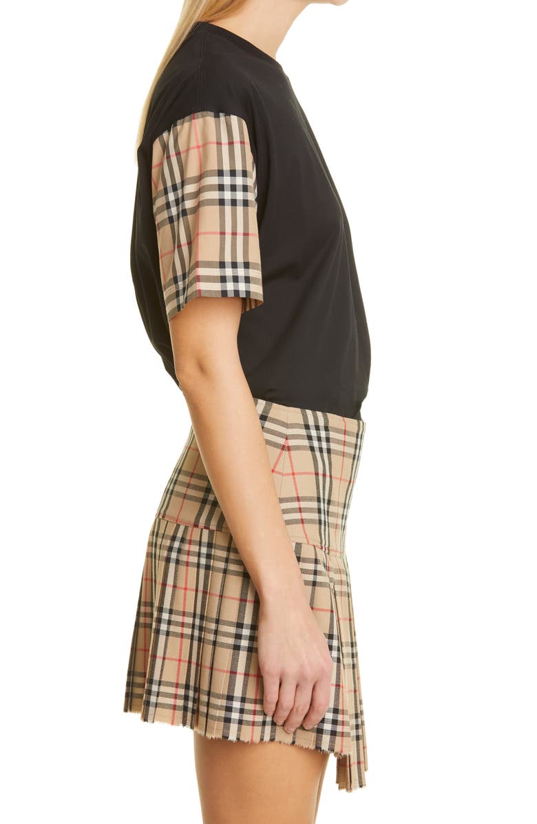 Burberry Carrick Check Sleeve Oversize Cotton T-Shirt, Alternate, color, Black