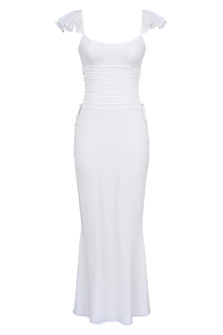 Flutter Sleeve Lace Up Gown, Alternate, color, WHITE