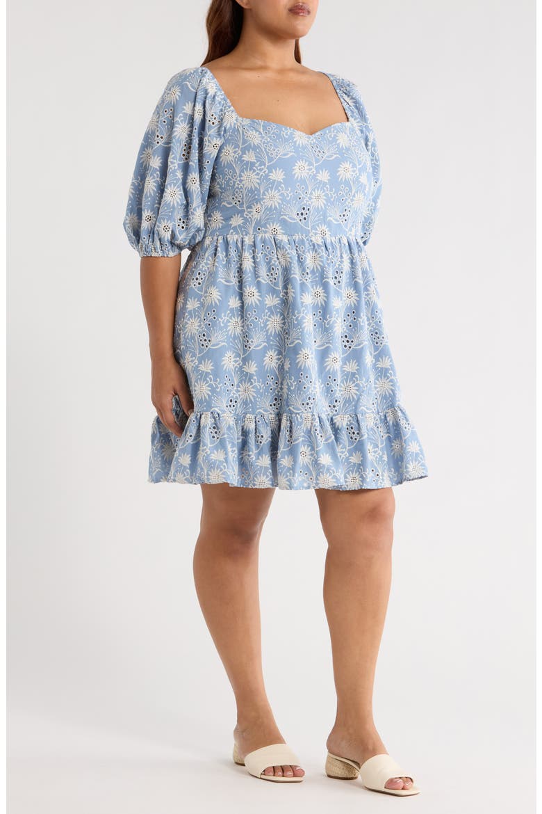 Evy Moonflower Cotton Eyelet Minidress, Alternate, color, LIGHT BLUE