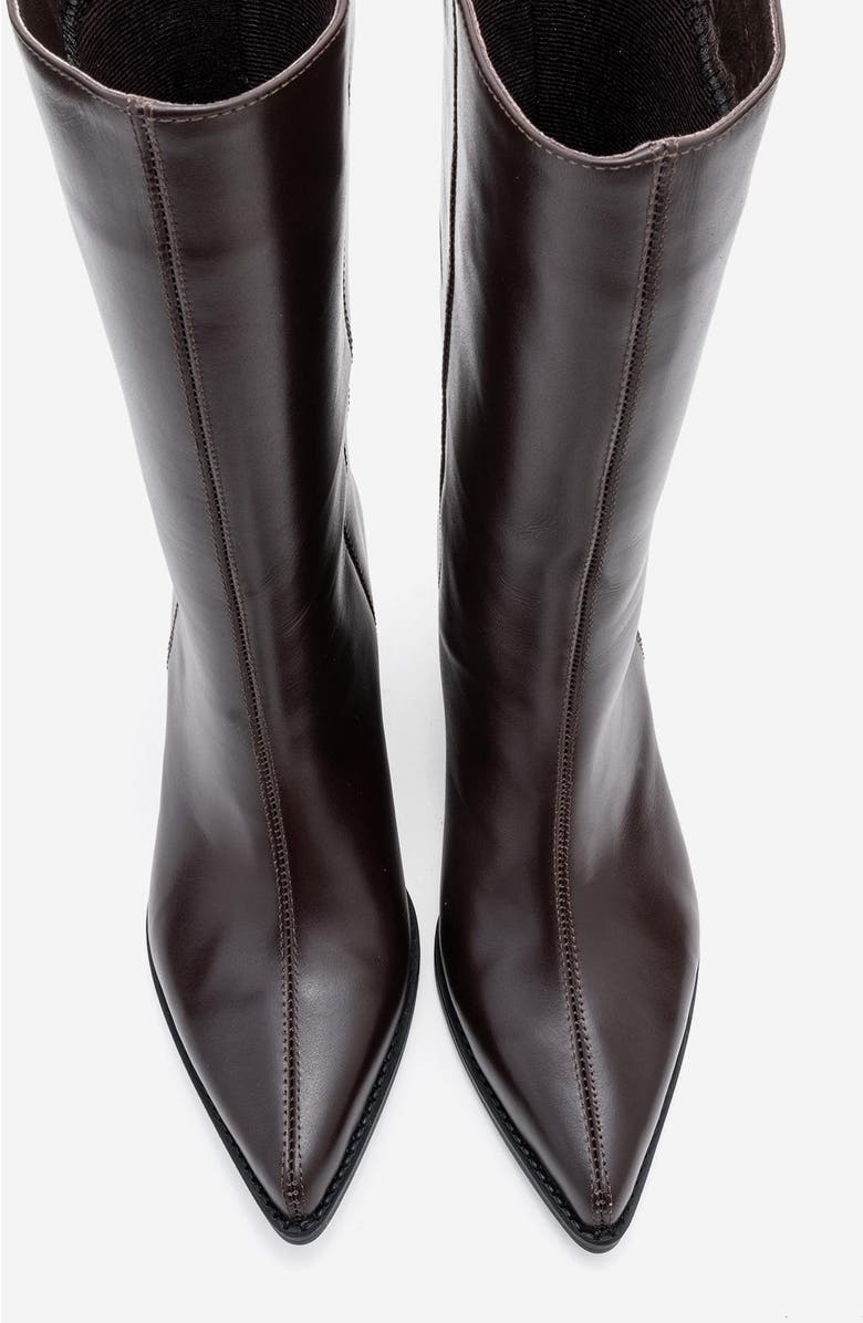 Forever & Always Shoes Juana Leather Pointed Toe Boot, Alternate, color, Brown Leather