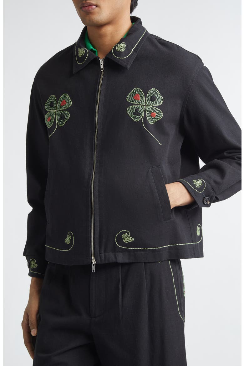 Lucky Draw Embroidered Cotton Twill Jacket, Alternate, color, BLACK