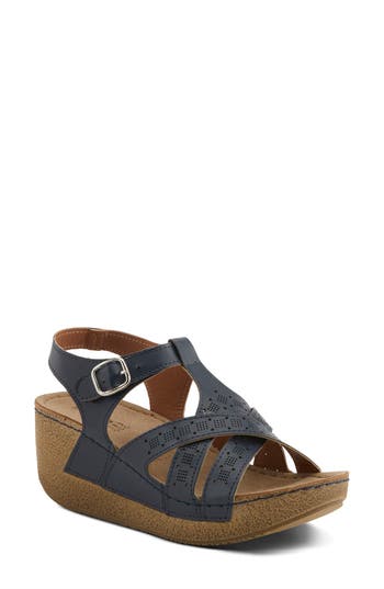 Flexus By Spring Step Perforated Wedge Sandal In Navy