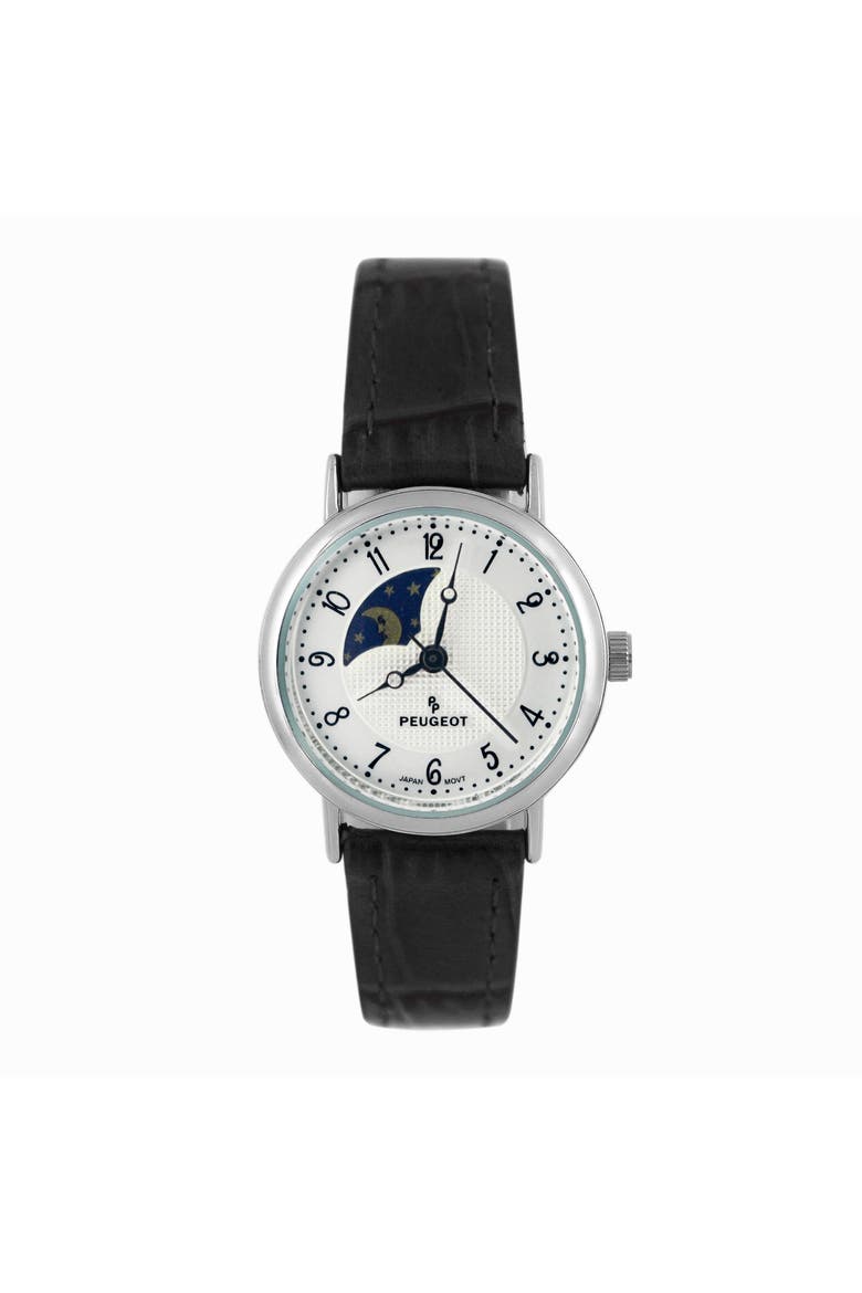 Sun-Moon Round Vintage Leather Watch- 26MM, Main, color, Black