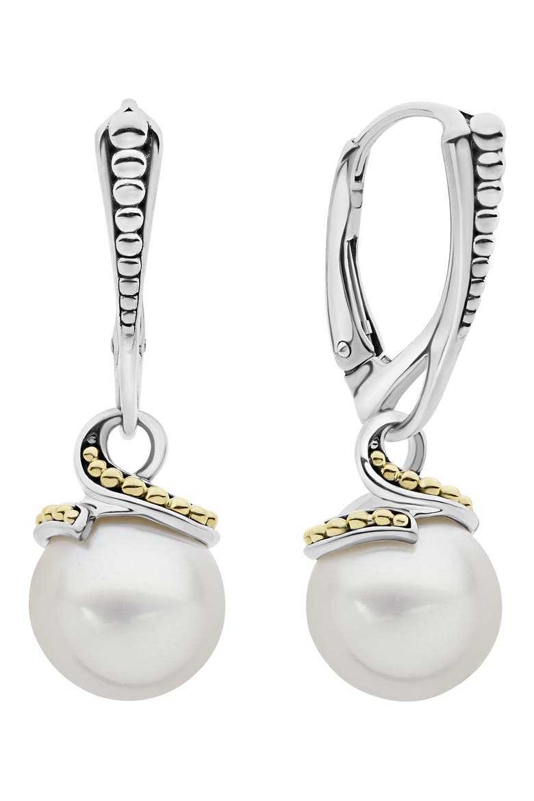 Luna Pearl Drop Earrings, Alternate, color, SILVER