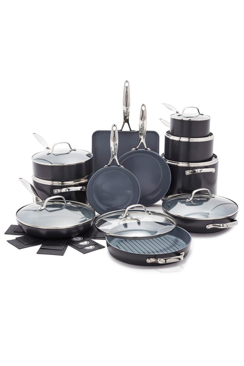 Valencia Pro 22-Piece Hard Anodized Aluminum Ceramic Nonstick Cookware Set, Main, color, BLACK
