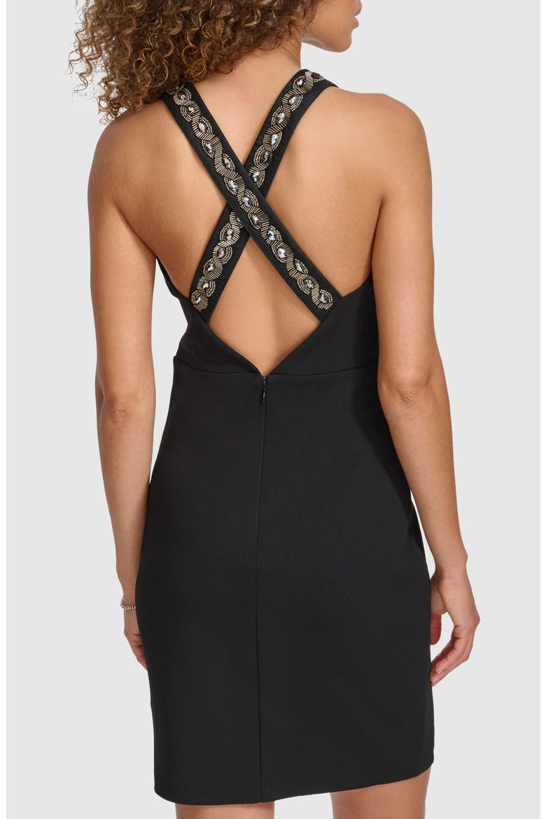 Breaded Crepe Scuba Knit Cocktail Dress, Alternate, color, BLACK